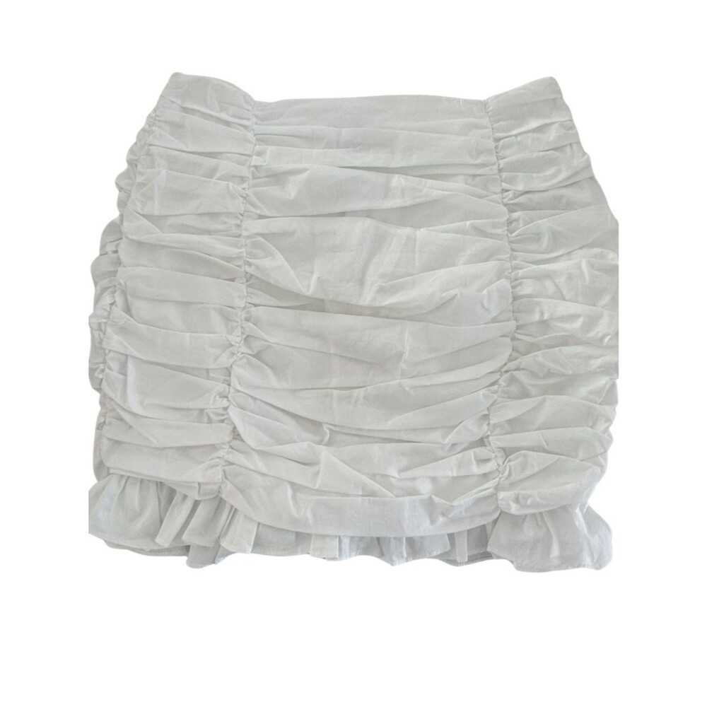 Endless Rose White Ruched Mini Skirt Ruffle Hem Cotton NWT Coquette Romantic S